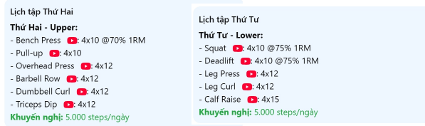Người tập lịch 4 buổi upper/lower
